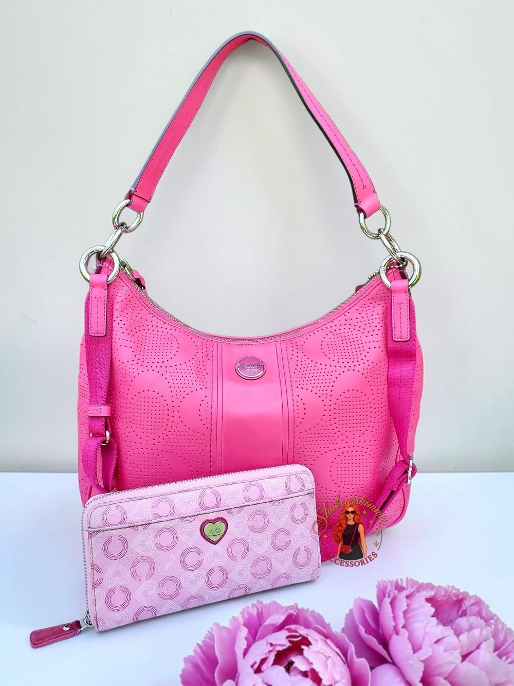 COACH SIGNATURE PERFORATED HOBO & COACH VALENTINES WALLET 2PC SET